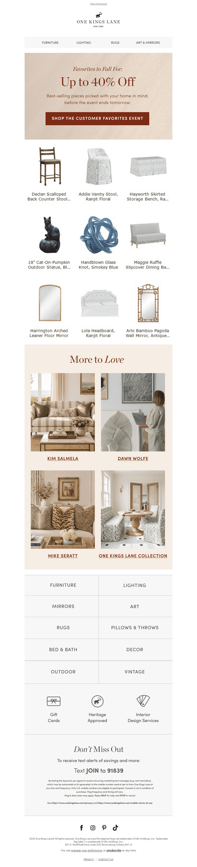 One Kings Lane email from Mon, Oct 19, 2026