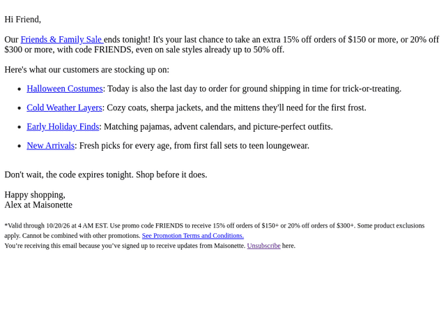 Maisonette email from Mon, Oct 19, 2026