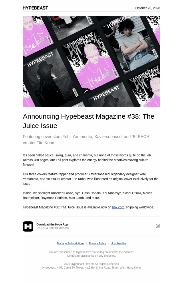 HYPEBEAST email from Tue, Oct 20, 2026