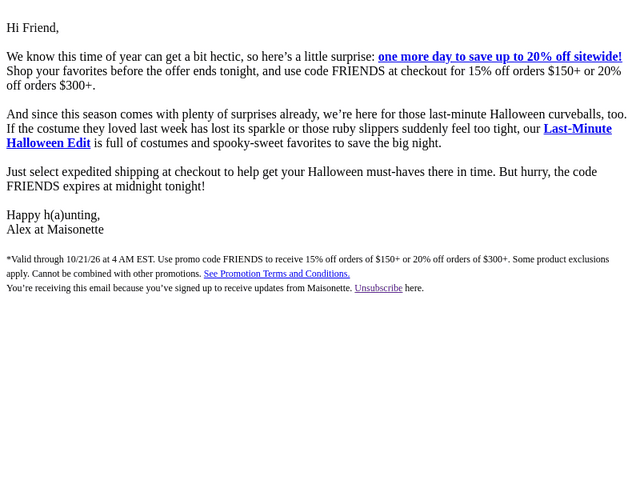 Maisonette email from Tue, Oct 20, 2026