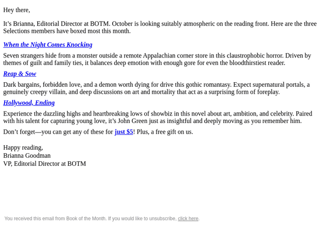 Book of the Month email from Tue, Oct 20, 2026