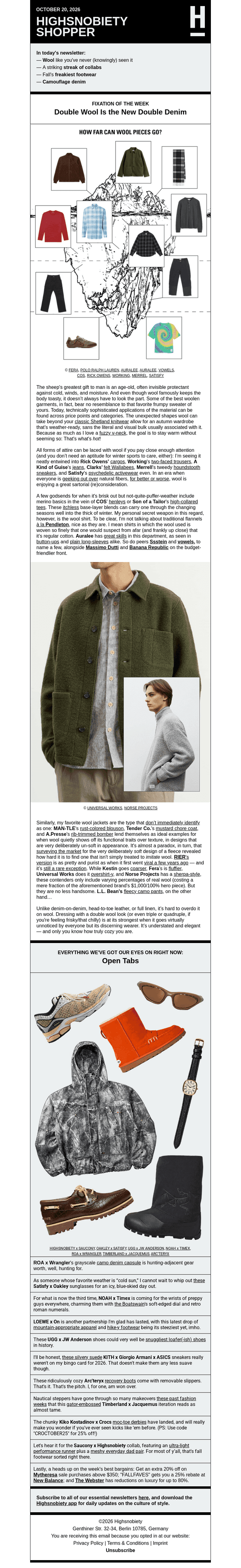Highsnobiety email from Tue, Oct 20, 2026