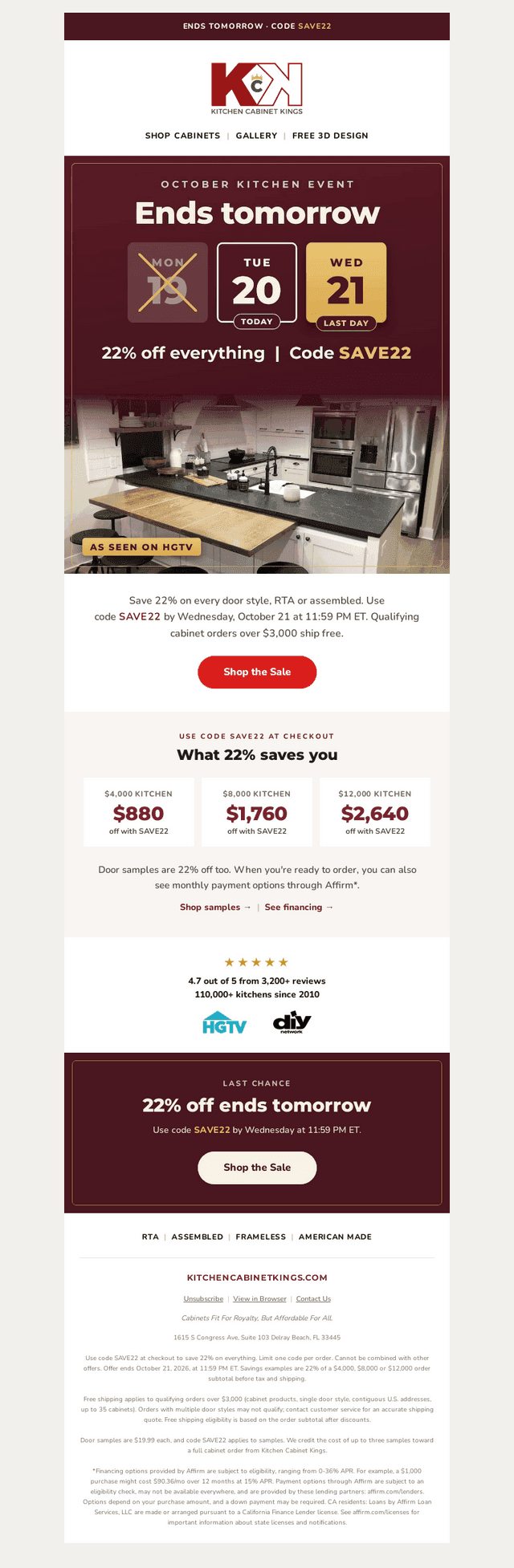Kitchen Cabinet Kings email from Tue, Oct 20, 2026