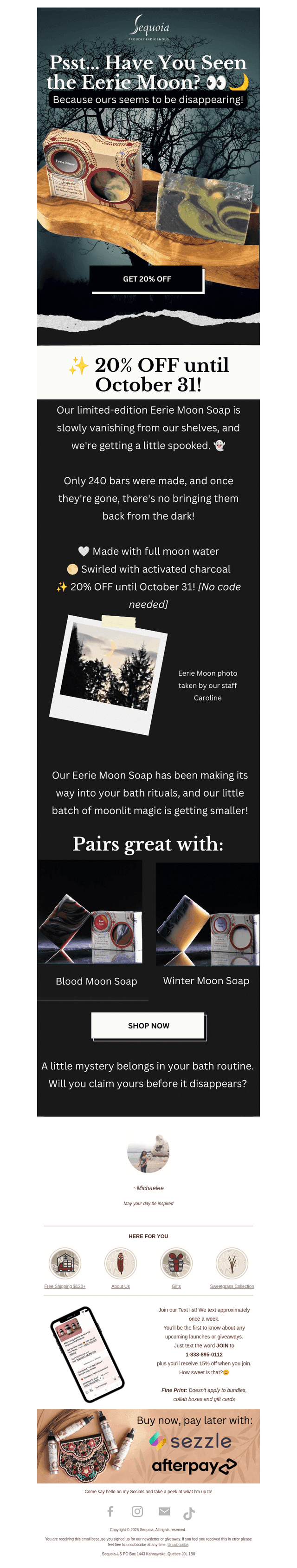 Sequoia Soaps email from Tue, Oct 20, 2026