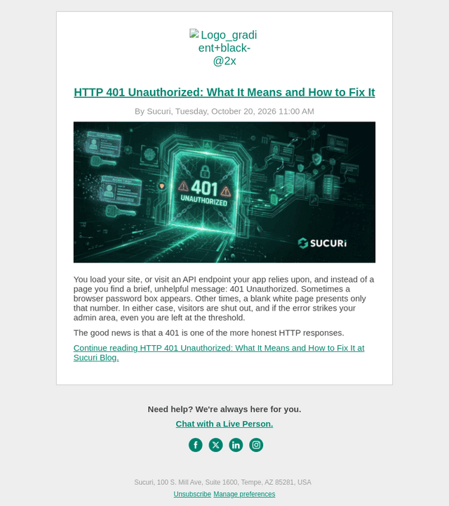 Sucuri email from Tue, Oct 20, 2026