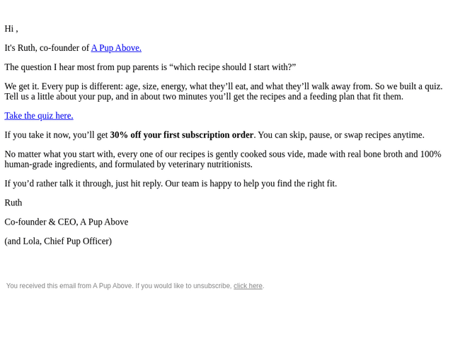 A Pup Above email from Tue, Oct 20, 2026