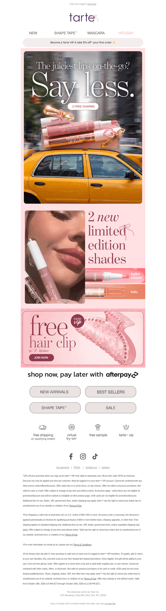 Tarte Cosmetics email from Tue, Oct 20, 2026