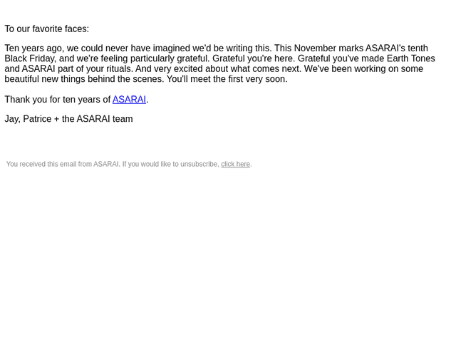 Asarai email from Wed, Oct 21, 2026