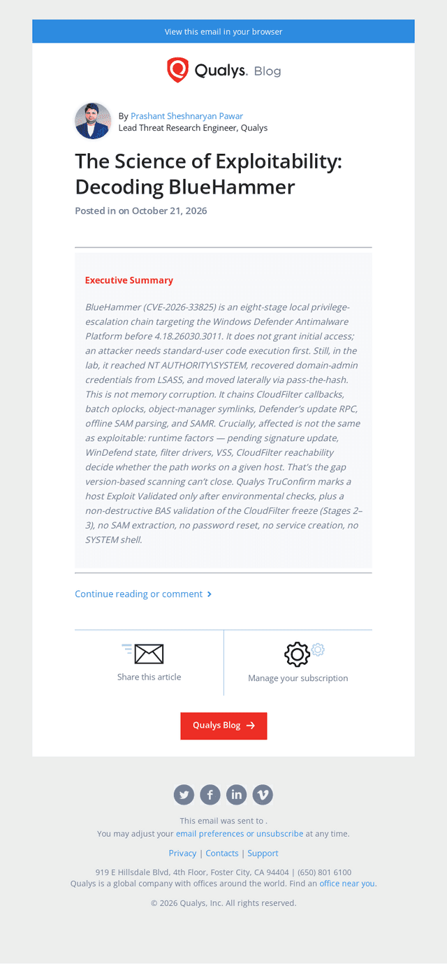 Qualys email from Wed, Oct 21, 2026