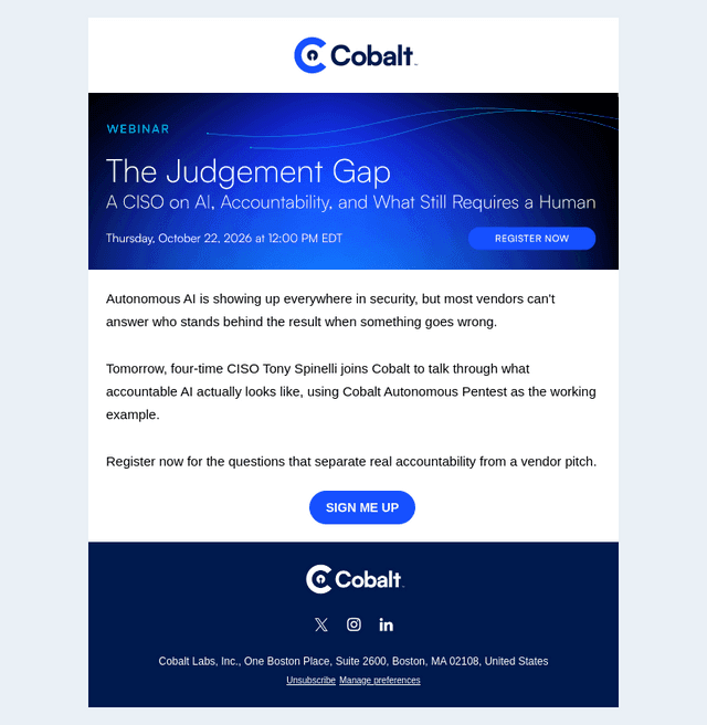 Cobalt email from Wed, Oct 21, 2026