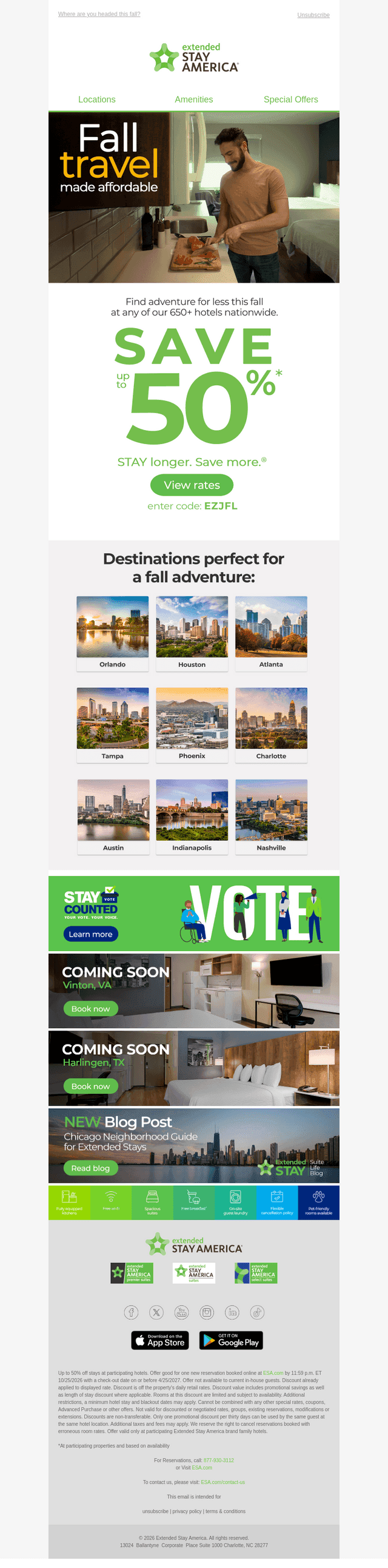 Extended Stay America email from Wed, Oct 21, 2026