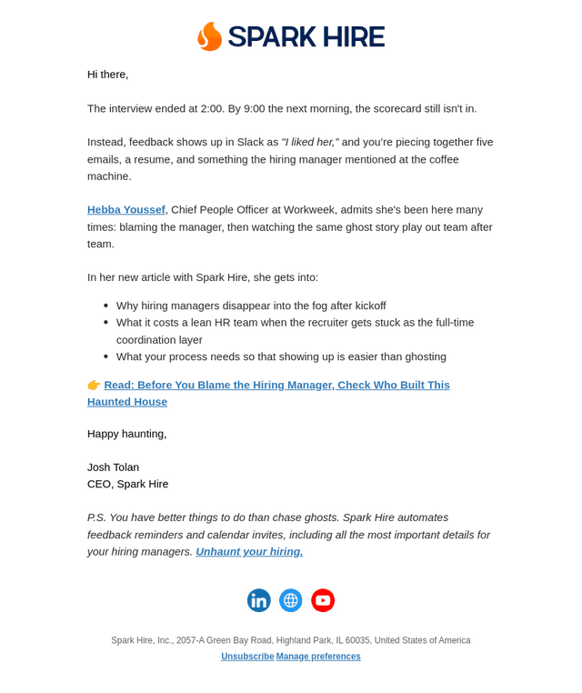 Spark Hire email from Wed, Oct 21, 2026