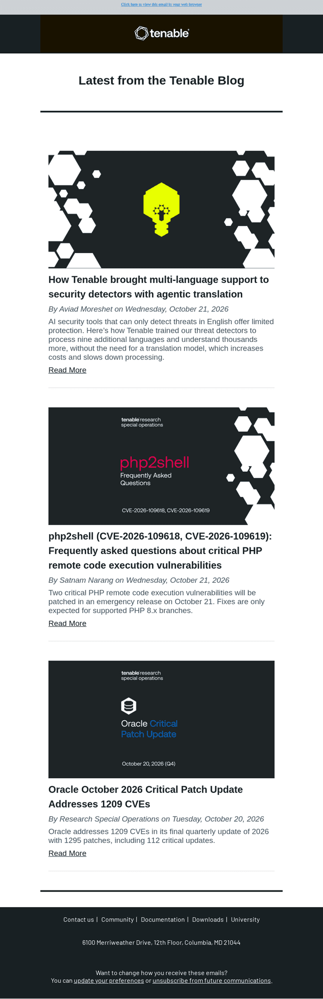 Tenable email from Wed, Oct 21, 2026