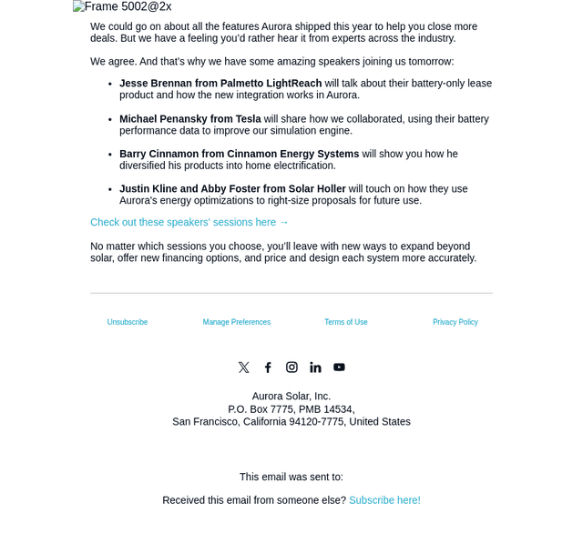 Aurora Solar email from Wed, Oct 21, 2026
