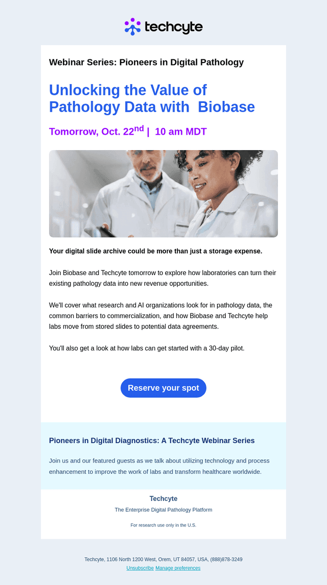 Techcyte email from Wed, Oct 21, 2026