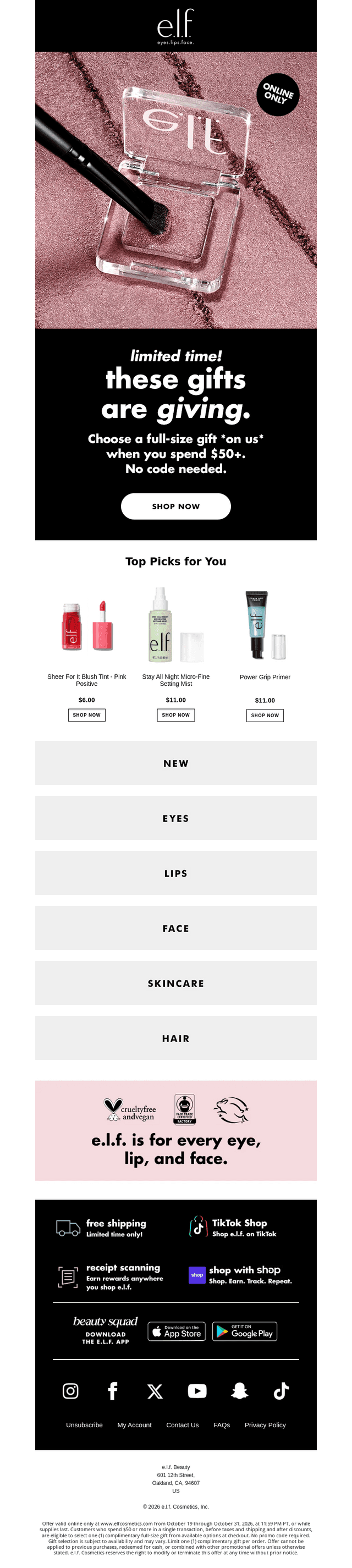 e.l.f. Cosmetics email from Wed, Oct 21, 2026