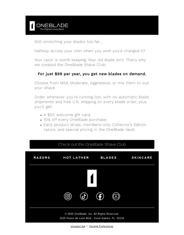 OneBlade email from Wed, Oct 21, 2026