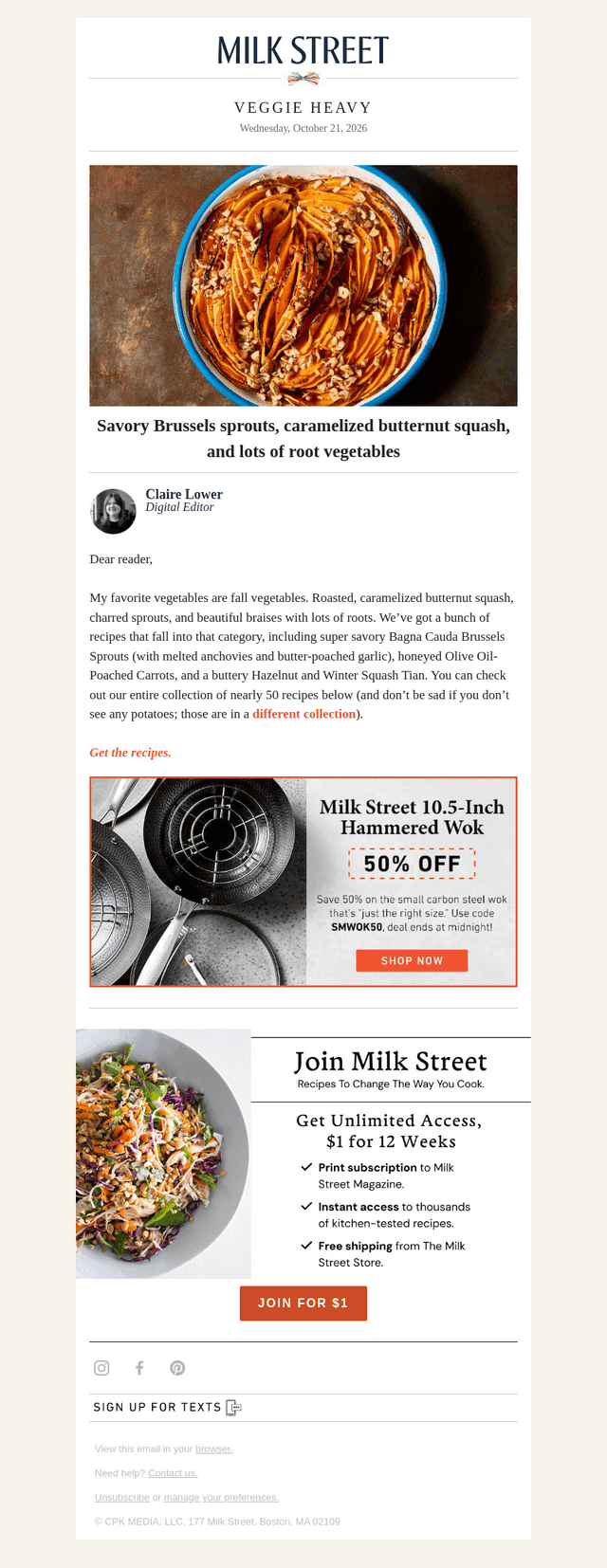 Milk Street email from Wed, Oct 21, 2026