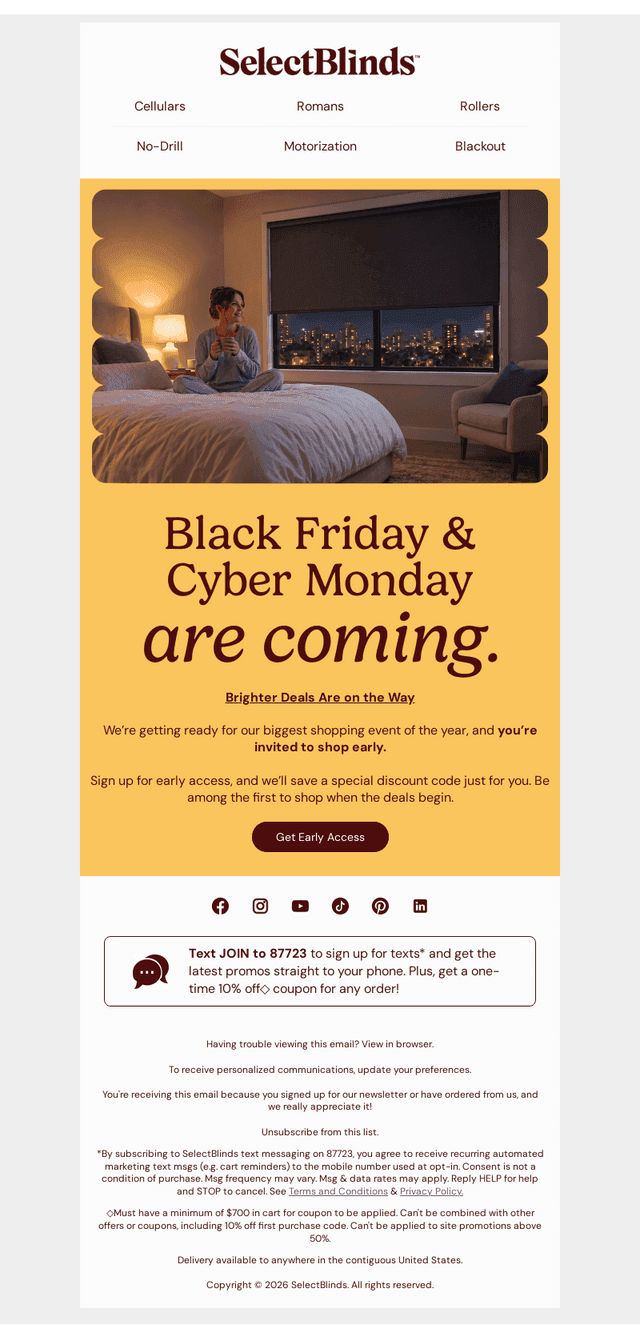 Select Blinds email from Wed, Oct 21, 2026