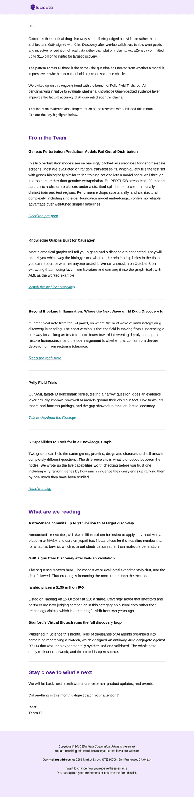 Elucidata email from Wed, Oct 21, 2026