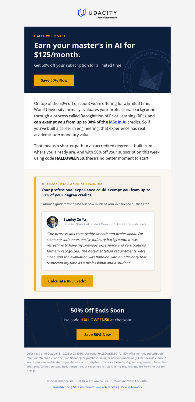 Udacity email from Wed, Oct 21, 2026