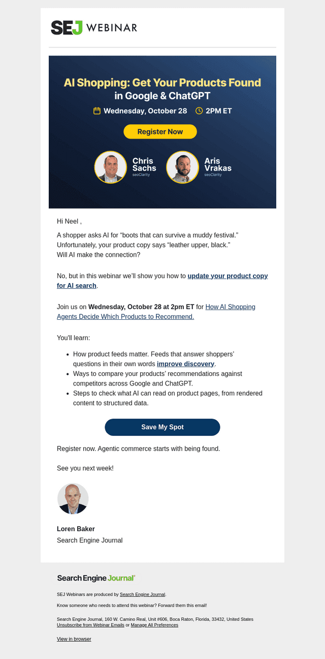 Search Engine Journal email from Wed, Oct 21, 2026