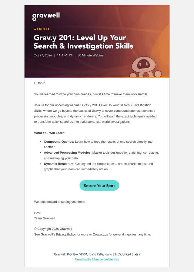Gravwell email from Wed, Oct 21, 2026