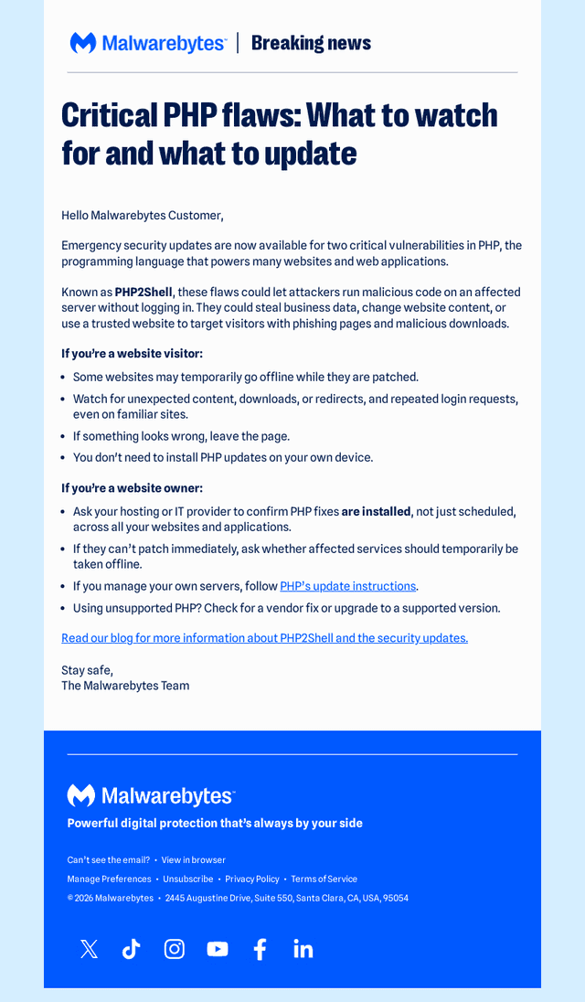 Malwarebytes email from Wed, Oct 21, 2026