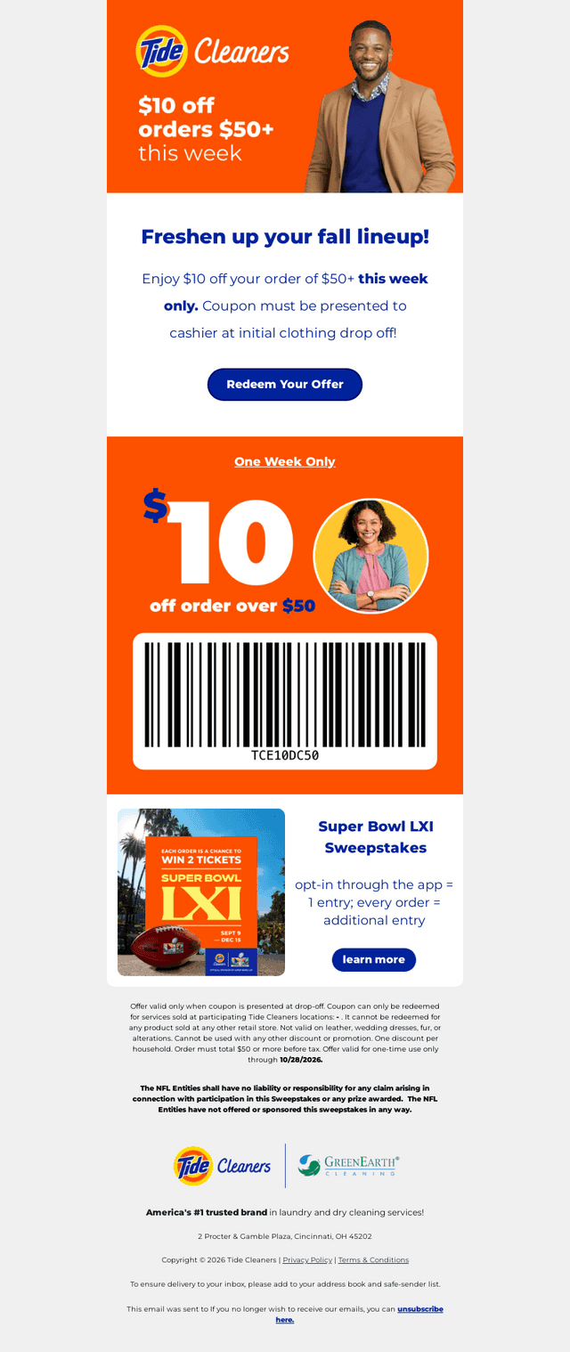 Tide Cleaners email from Wed, Oct 21, 2026