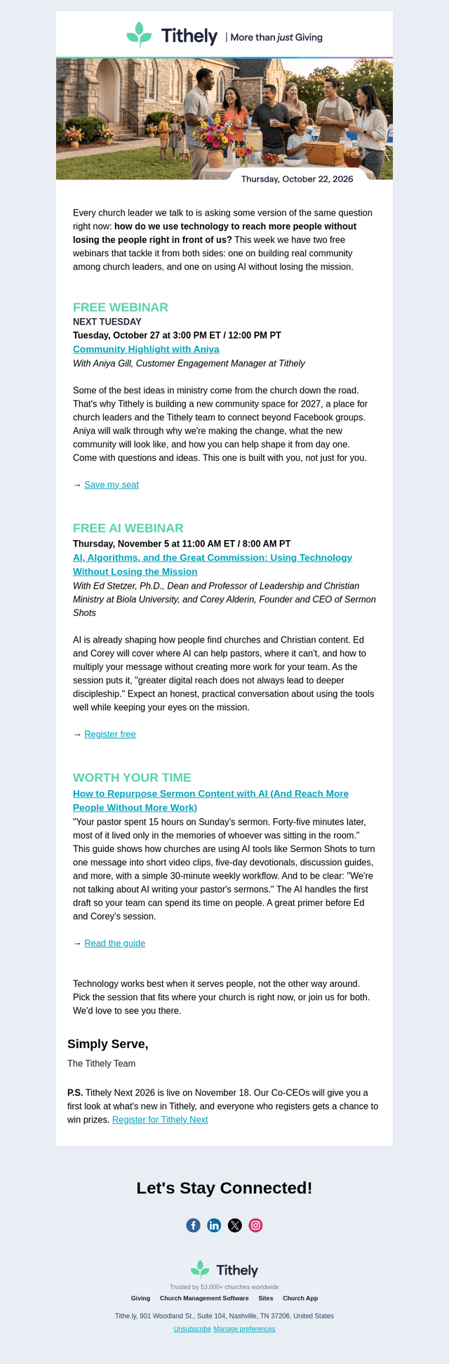 Tithe.ly email from Thu, Oct 22, 2026