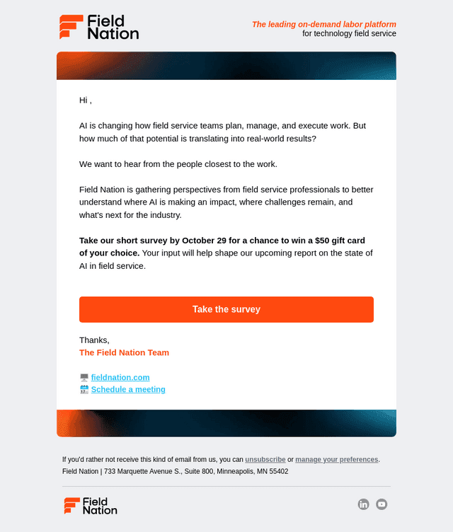 Field Nation email from Thu, Oct 22, 2026