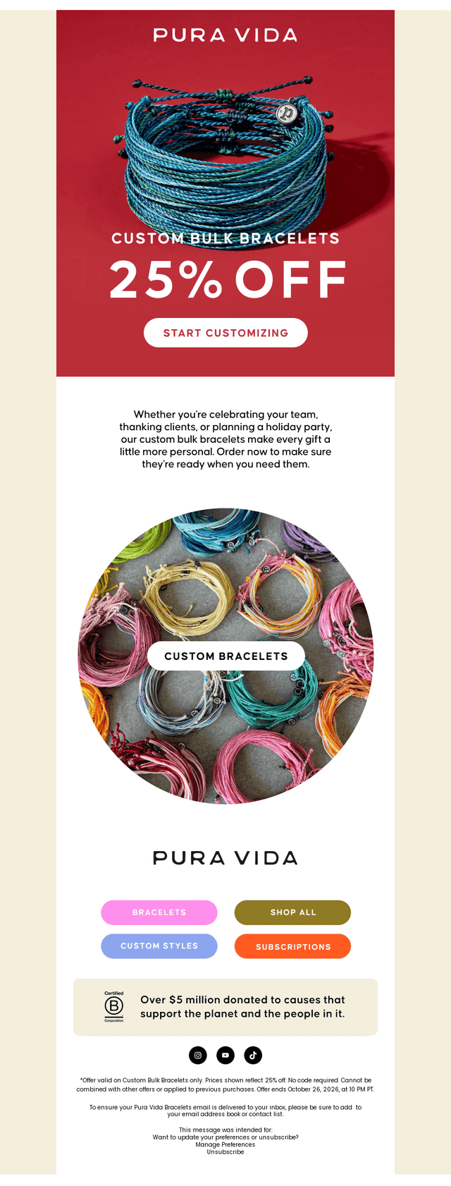 Pura Vida Bracelets email from Thu, Oct 22, 2026