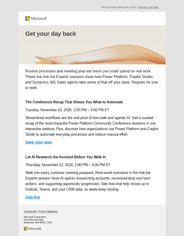 Microsoft email from Thu, Oct 22, 2026