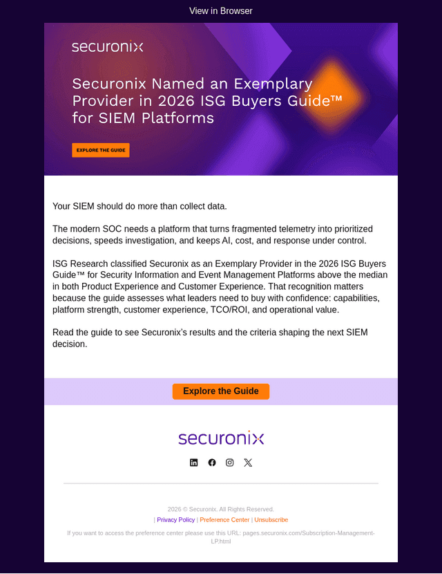 Securonix email from Thu, Oct 22, 2026