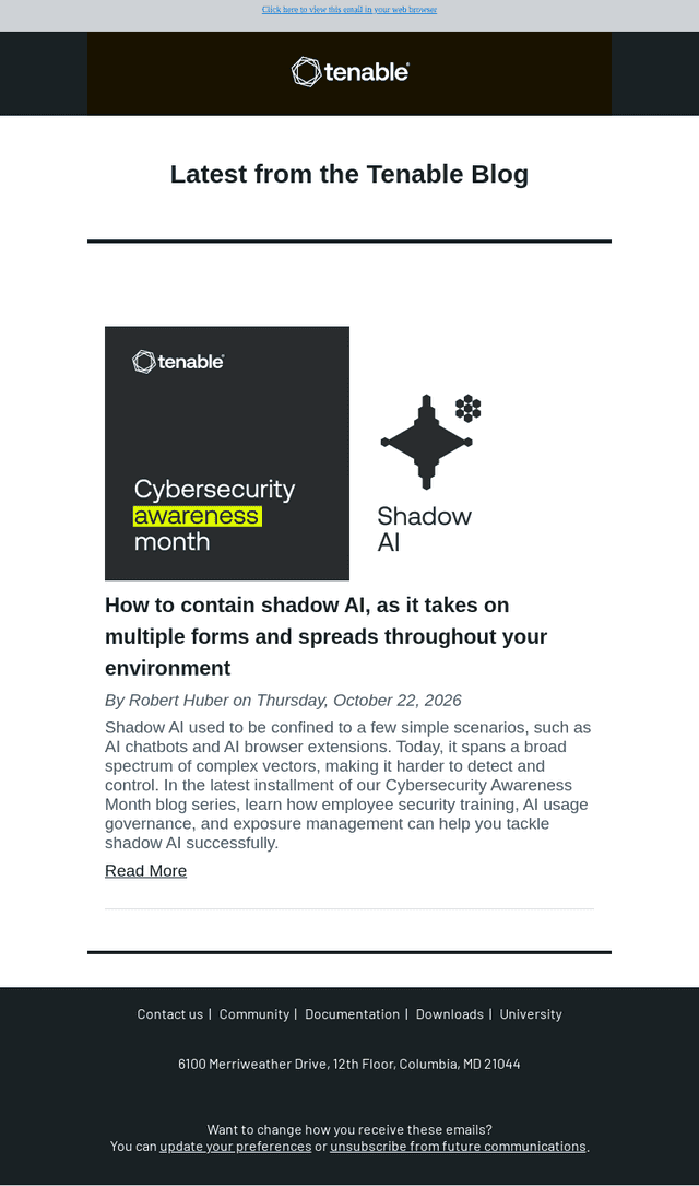Tenable email from Thu, Oct 22, 2026