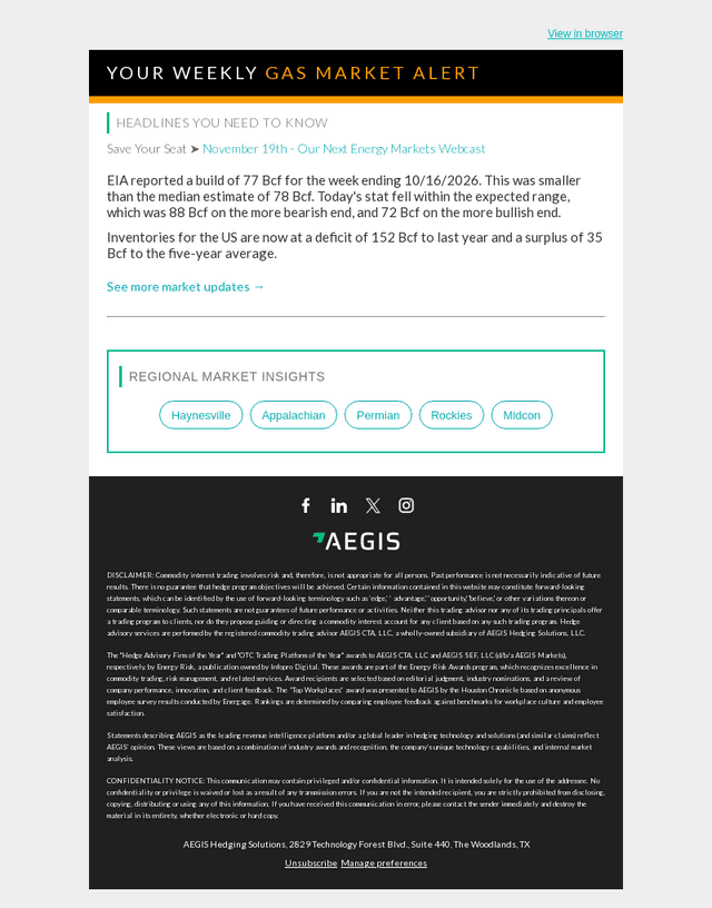 AEGIS Hedging email from Thu, Oct 22, 2026