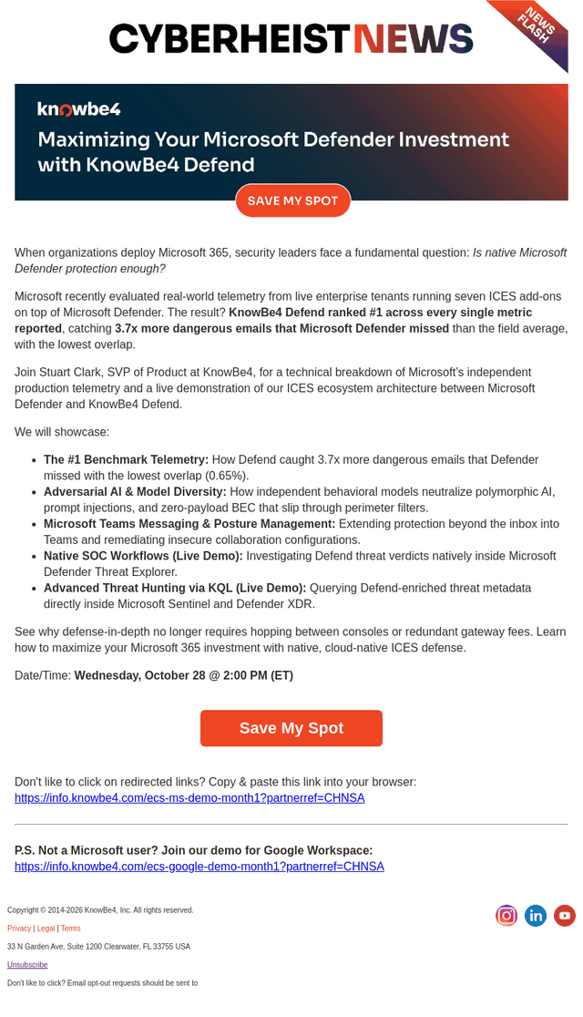 KnowBe4 email from Thu, Oct 22, 2026