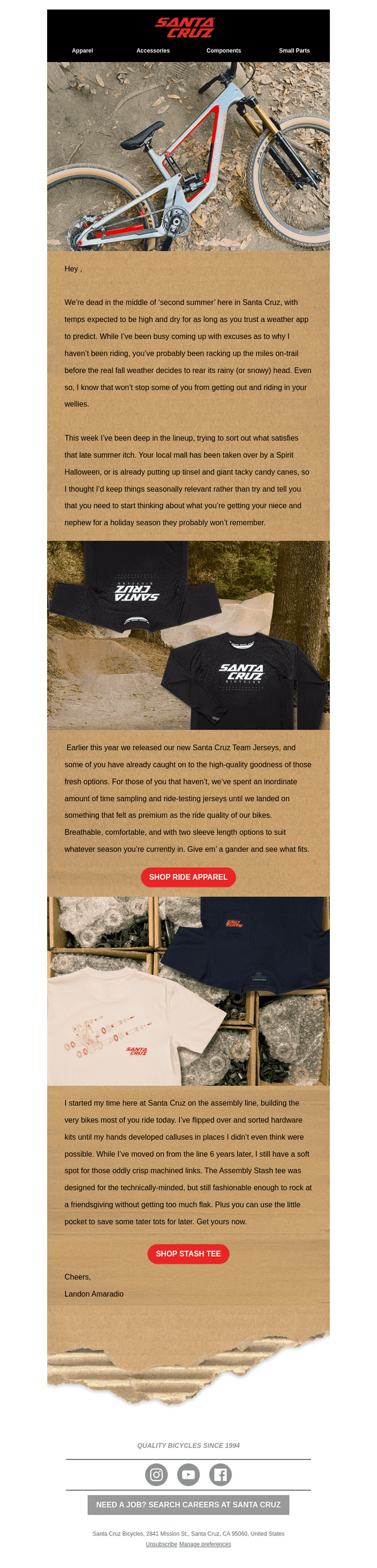Santa Cruz Bicycles email from Thu, Oct 22, 2026