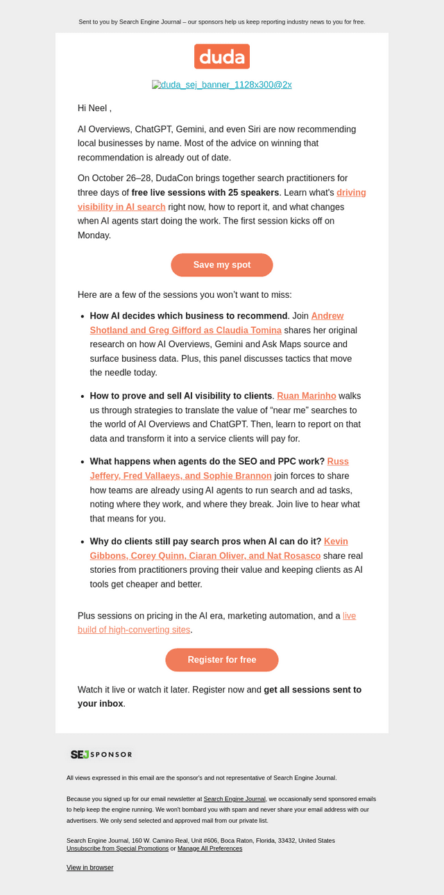 Search Engine Journal email from Thu, Oct 22, 2026