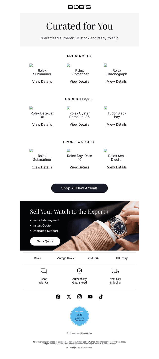 Bob's Watches email from Thu, Oct 22, 2026