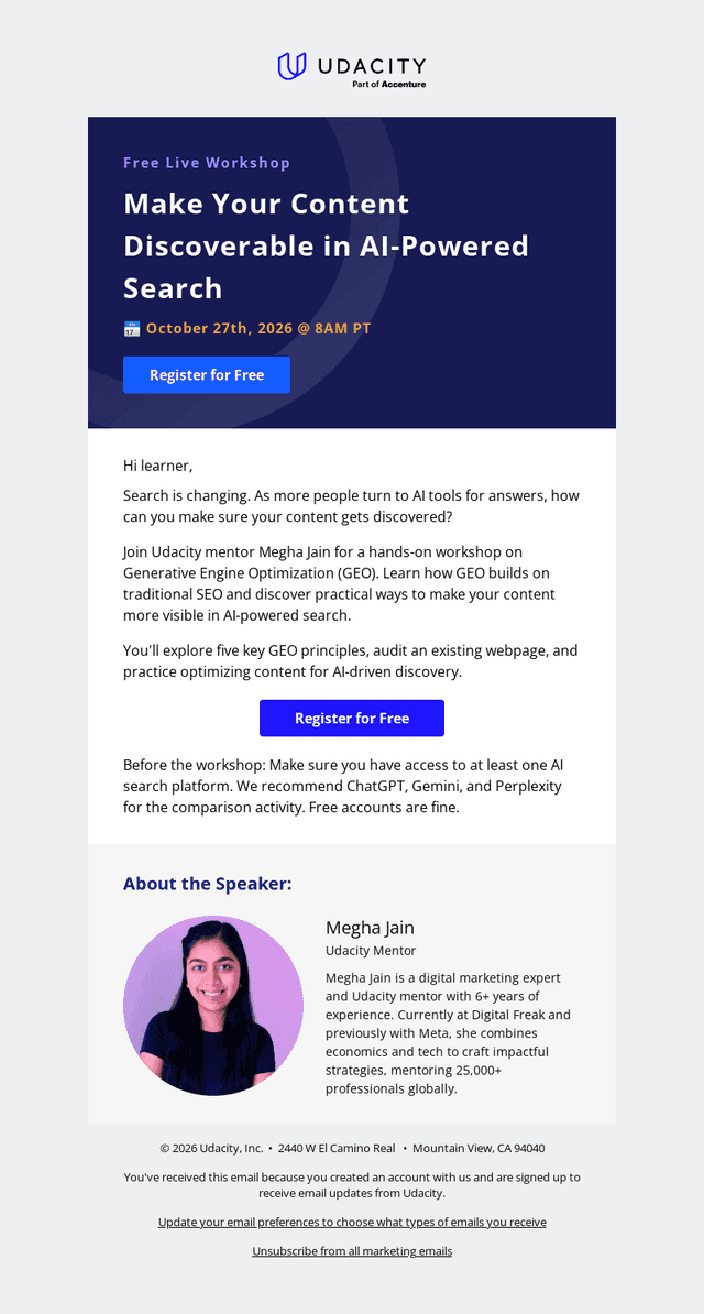 Udacity email from Thu, Oct 22, 2026