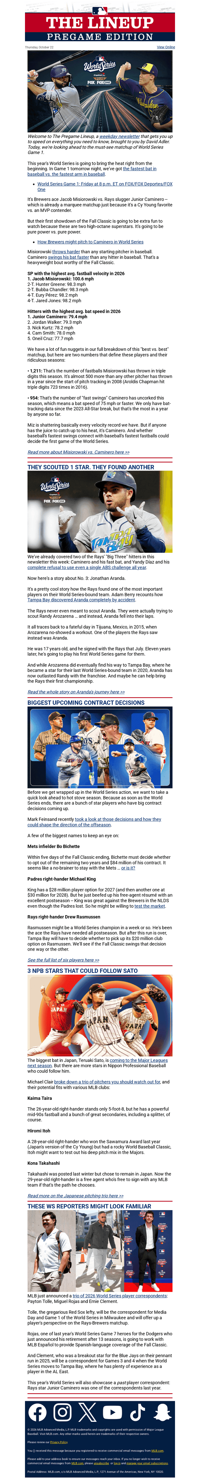 MLB email from Thu, Oct 22, 2026