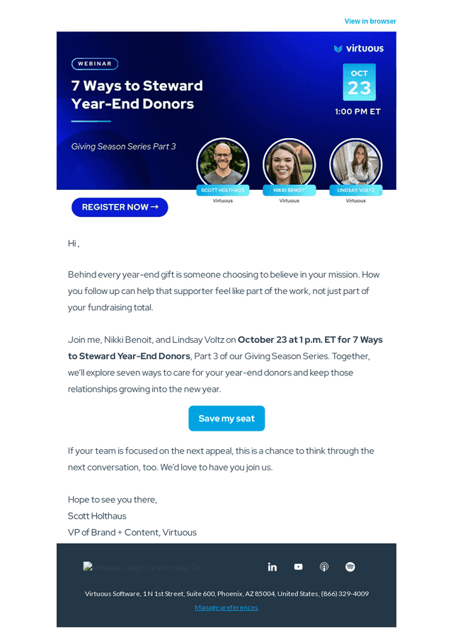Virtuous Software email from Thu, Oct 22, 2026