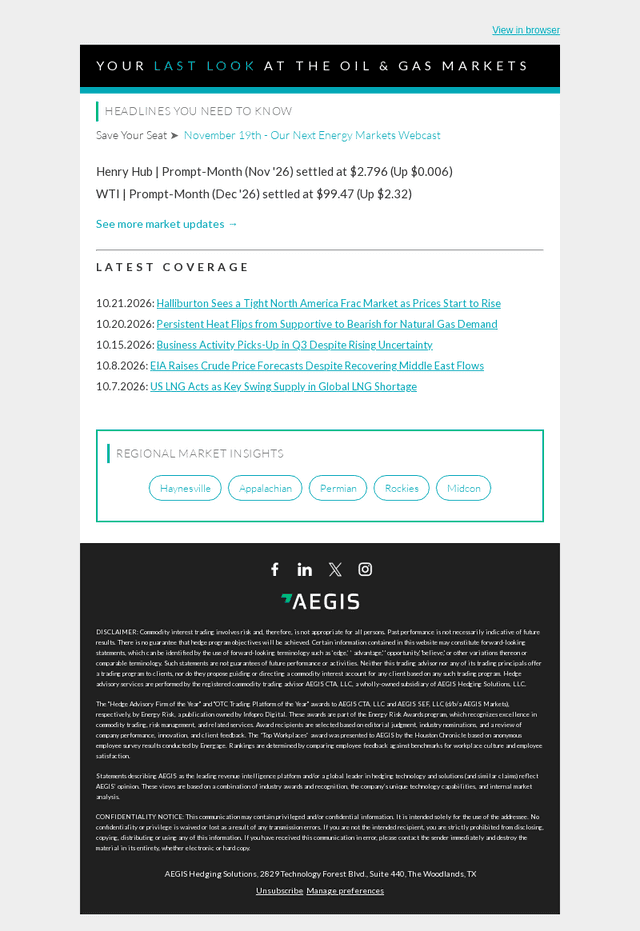 AEGIS Hedging email from Thu, Oct 22, 2026