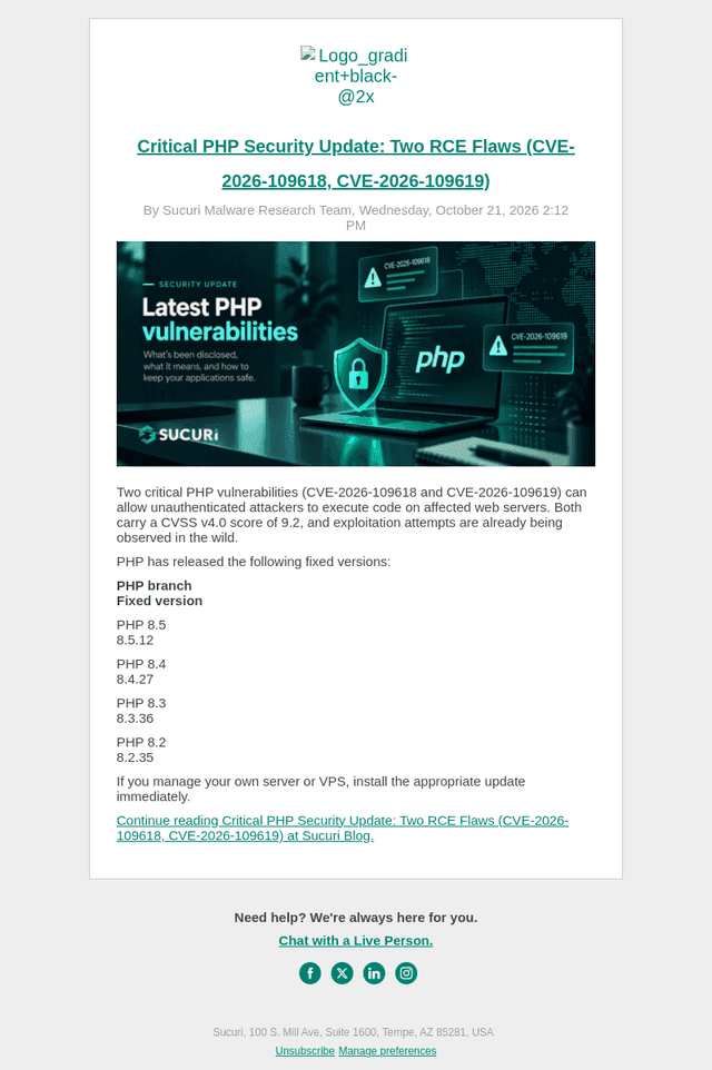 Sucuri email from Thu, Oct 22, 2026
