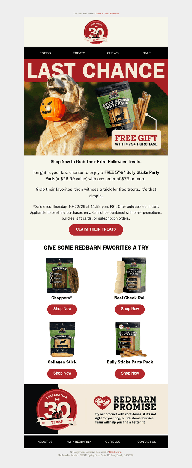 Redbarn Pet Products email from Thu, Oct 22, 2026