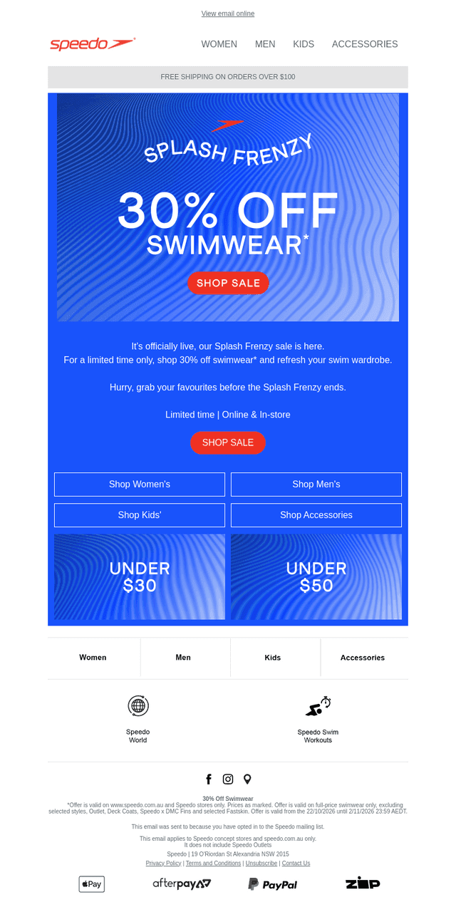 Speedo Australia email from Thu, Oct 22, 2026
