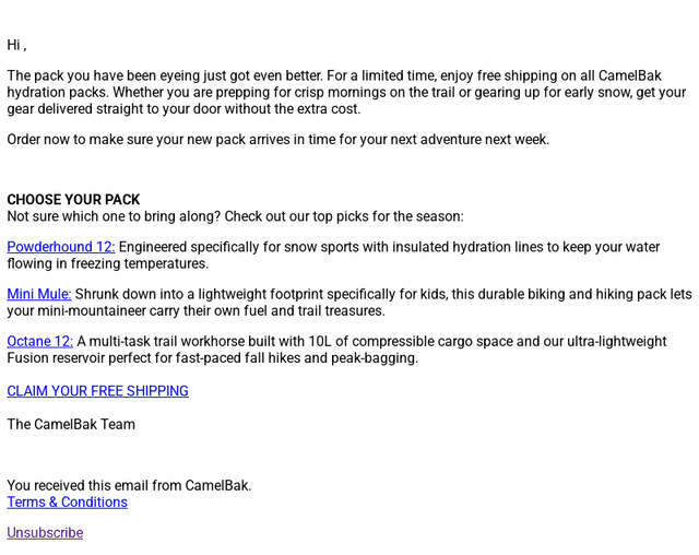 CamelBak email from Thu, Oct 22, 2026