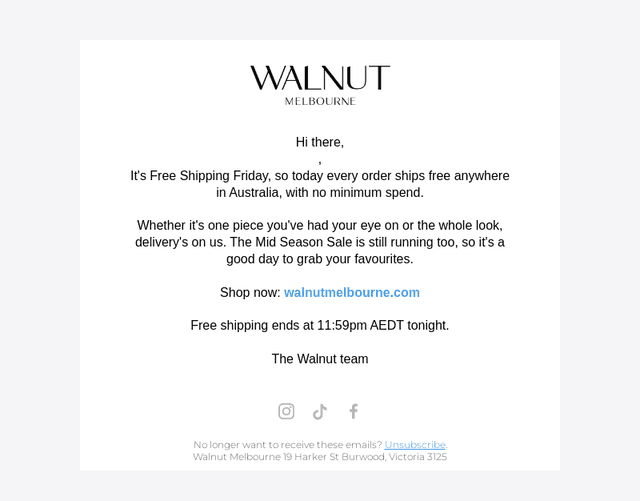 Walnut Melbourne email from Thu, Oct 22, 2026