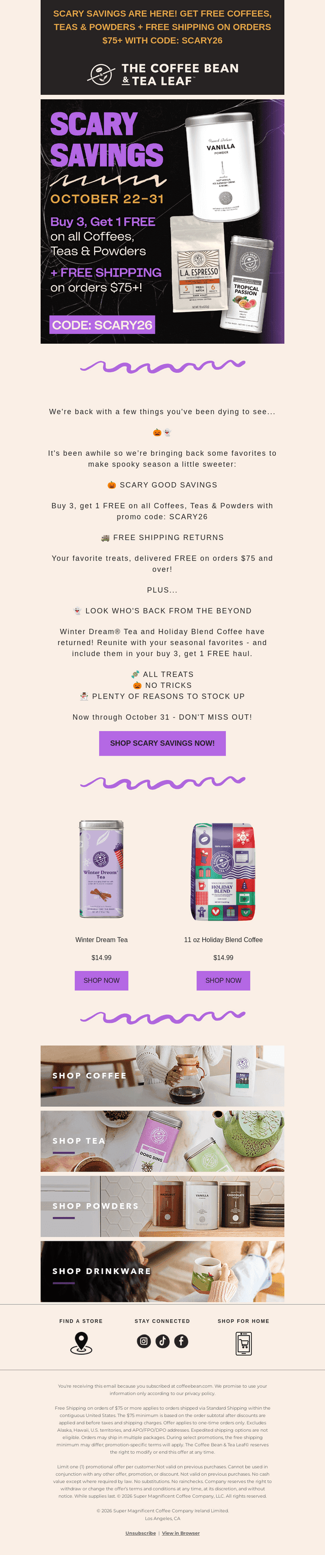 The Coffee Bean & Tea Leaf email from Thu, Oct 22, 2026